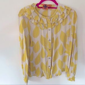 Tory Burch Yellow Ruffle Long Sleeve Blouse